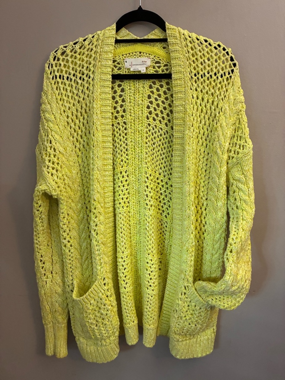 Anthropologie XS S Serenity Cardigan yellow green open knit open front sweater